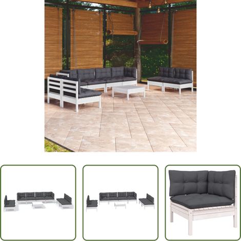 Terrassensofa - 9-tlg. Garten-Lounge-Set mit Kissen Kiefer Massivholz (1/5)