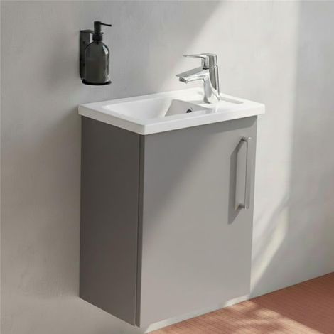 Vitra Root Flat Compact Wall Hung 1-Door LH Vanity Unit with Basin 450mm Wide - Matt Rock Grey (1/5)