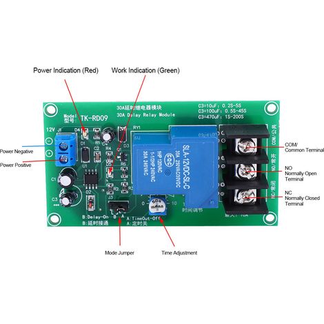 Module relais temporisé 30A 12V DC carte minuterie retard plage 0.1-5 s (1/5)