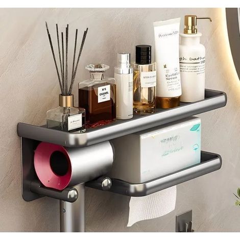de pared para artículos de tocador, estante de almacenamiento de pared con soporte para pañuelos, universal para secador de pelo (1/5)