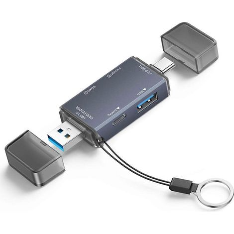 Lecteur de cartes USB 3.0 SD/TF, hub USB pour PC et ordinateur portable, lecteur de cartes mémoire intelligentes (1/5)