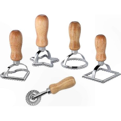 Ensemble de découpe-raviolis avec manche en bois et roulette pour pâtes maison (1/5)