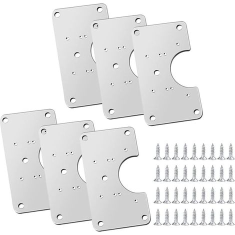 Lot de 6 plaques de réparation de charnières en acier inoxydable avec 36 vis et 12 trous de fixation pour la réparation de portes, placards, meubles (1/5)