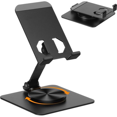 Universel Support Telephone Voiture, Support Tablette Réglable en Angle, Rotation Libre à 360° Support Telephone Bureau, Compatible avec Tous Les Téléphones Portables et Tablettes, Noir (1/5)