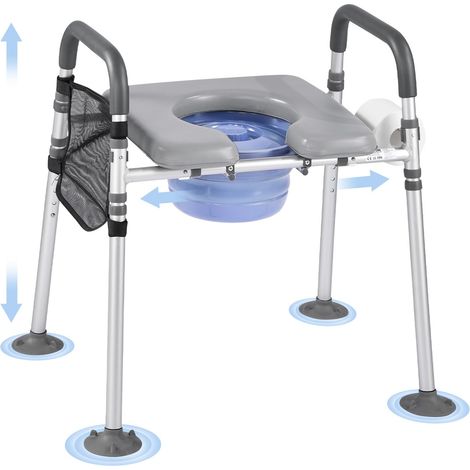 Chaise Percée avec Grande Capacité de Charge de 227 kg, Siège de Toilette Surélevé Portable, Chaise de Nuit avec Seau Amovible de 5 L, Hauteur et Largeur Réglables, pour Personnes Âgées (1/5)