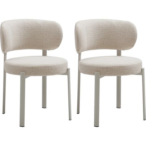 Lot de 2 chaises en tissu tweed et métal crème - Beige - ASILOVA (1/5)