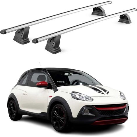 OMAC Barres de toit transversales en aluminium pour Opel Adam 2013-2019 – TÜV / DIN 75302:2019 – Antivol inclus – Charge max 75 kg – 2 barres – Gris (1/4)