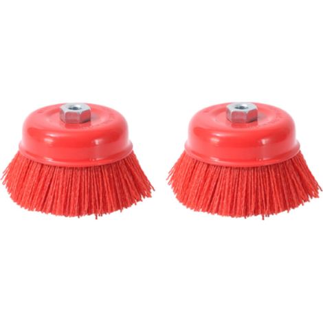 Brosse abrasive en nylon avec filament et coupe en acier, filetage interne M14x2, 75mm de diamètre, rouge - Lot de 2 pièces - OUYLAF (1/5)