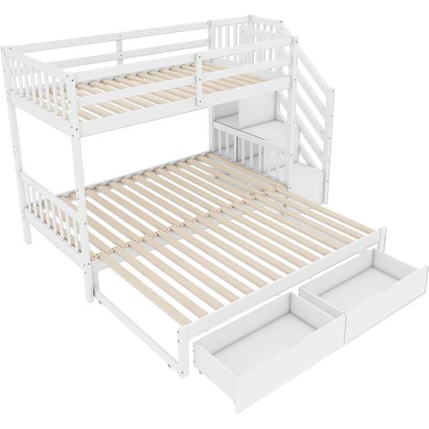 Letto a castello 90 x 200 cm con letto estraibile, rete a doghe, 2 cassetti, bianco (1/5)