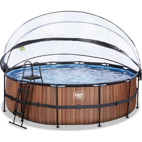 EXIT Wood Pool ø488x122cm mit Sandfilterpumpe und Abdeckung - braun (1/5)