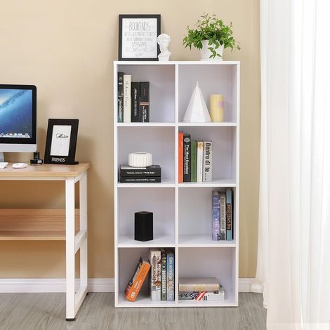 Bibliothèque à 8 casiers en bois Étagère de Rangement Armoire Maison Bureau Blanche LBC24WT (1/5)