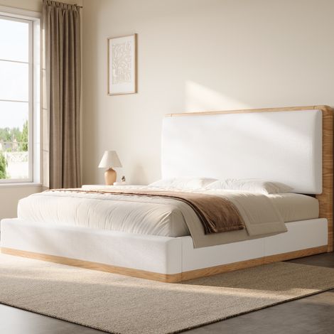Letto matrimoniale 180x200 cm in MDF bianco/naturale con testiera - MEUBLIV (1/5)