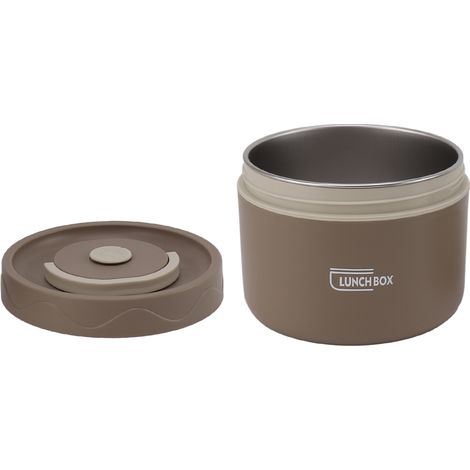 Boîte à lunch Bento isotherme en acier inoxydable 550 ml, pliable, ronde, à 2 étages, étanche, compatible micro-ondes, couleur café foncé (1/5)