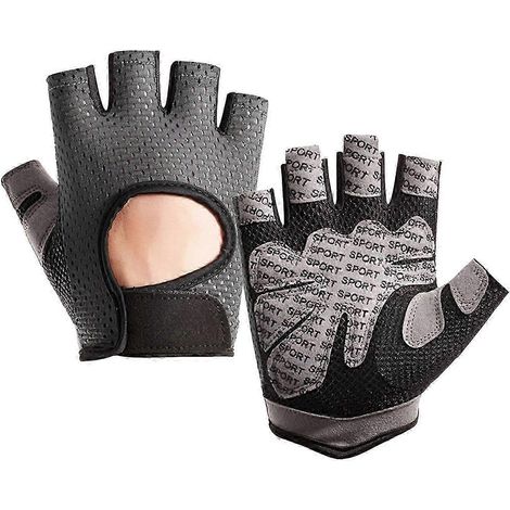 Paar Sporthandschuhe, halbfingerig, aus hohlem Mesh, Unisex, rutschfest, hohe Griffigkeit, abriebfest, mit vollständiger Handflächenabdeckung-S-Grey (1/5)