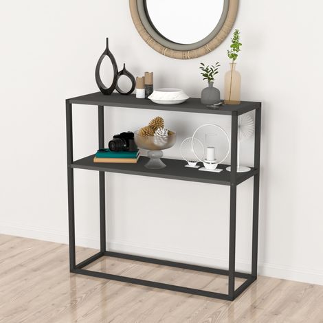 Mesa Consola Hemsedal un estante aglomerado/metal 90 x 90 x 34 cm antracita [en.casa] (1/5)