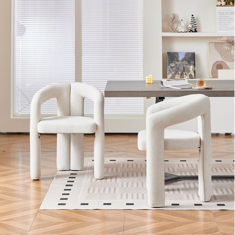 Chaise de salle à manger en tissu beige avec accoudoirs, fauteuil de table confortable au design moderne, siège rembourré pour salon, bureau ou coin repas – CHICFURN (1/5)