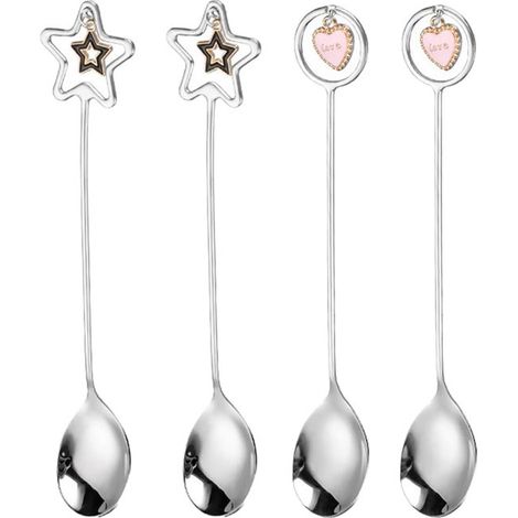Cucharas de café de acero inoxidable con diseños de gatos, formas de corazón y estrella - juego de 4 piezas (1/5)