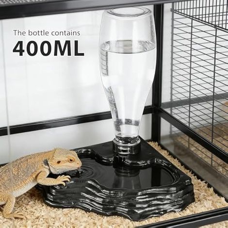 Distributeur d'eau automatique en plastique 2 en 1 pour reptile, nourriture et eau, pour tortue, dragons, araignée, geckos, lézard, noir (1/5)