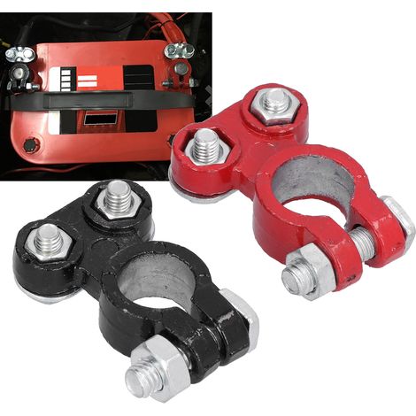 2 pièces Borne de Batterie Clamp Positif Négatif avec 2 Rondelles pour Câble Auto (1/5)