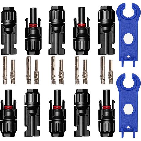CHOYCLIT 5 Paires Connecteur PV, Connecteur Solaire Photovoltaïque A Clés Hexagonales, Connecteurs Electriques Solaire Etanche Male + Femelle pour Panneaux Solaires Cable Accessoires, Noir (1/5)