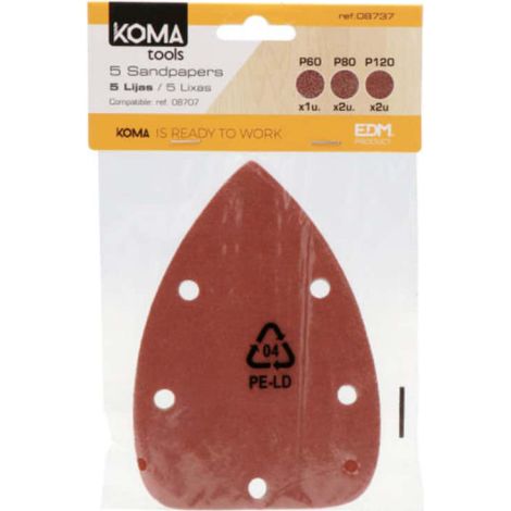 5 KOMA-Schleifpapiere - für Dreiecksschleifer 08707 - 08737