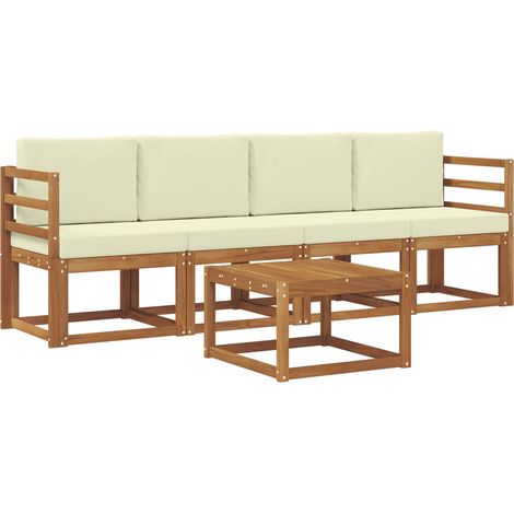 Set di divani da esterno con cuscino 5 pz Salotto da Giardino Naturale e Crema (1/5)