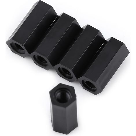 100 entretoises filetées hexagonales noires PA66 M3 femelle x M3 femelle (M310) (1/5)