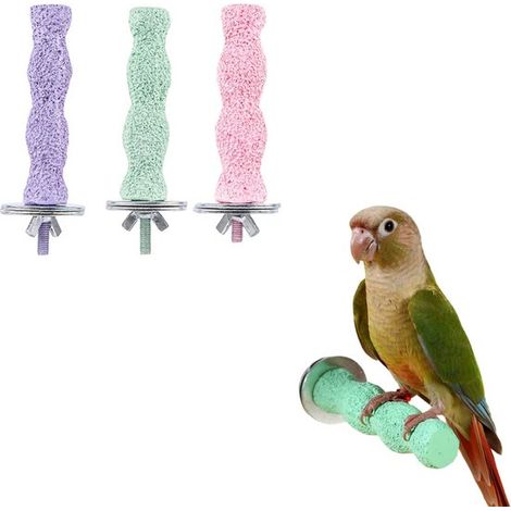 Juego de 3 piedras afiladoras para picos de pájaros, Percha para jaula de loros, Para periquitos, cacatúas y cotorras, Morado, verde, rosa (1/5)