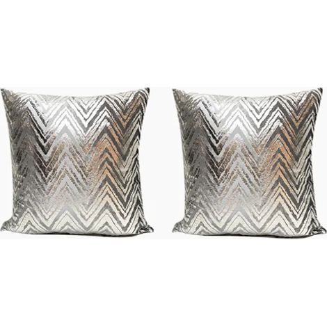 Deux housses de coussin - 45 x 45 cm - carré géométrique marquage à chaud - argent (1/5)