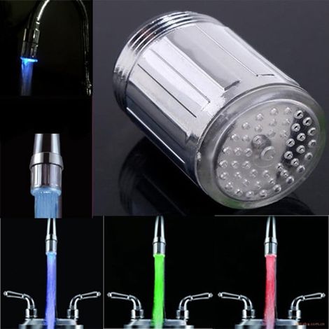 LED Robinet D'eau,3 Couleurs Changeant Glow Robinet D'eau Lumière Flux D'eau Changement de Couleur Robinet Robinet Évier Robinet pour Cuisine Salle De Bains(2 pcs) (1/5)