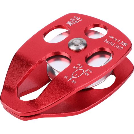 Poulie fixe à une gorge en aluminium aéronautique portable, à plaque latérale, pour l'escalade et le sauvetage en haute altitude (rouge). (1/5)