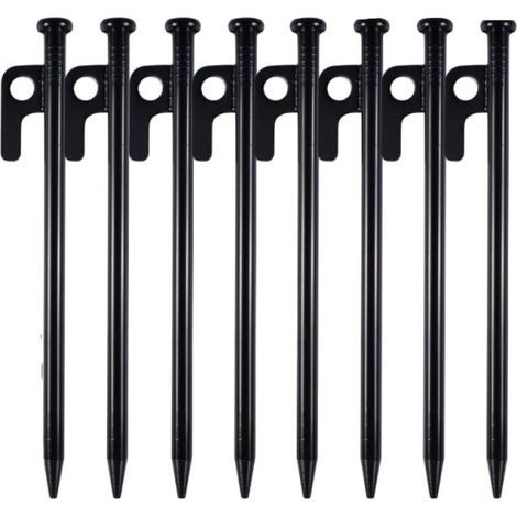 Piquets de Tente Robustes, 8 Pièces 20cm Piquet de Camping, Sardines Camping avec Crochet Et Trou, Piquet de Fixation pour Tente, Noir Piquets D'auvent, Piquets de Tente en Acier Forgé (1/5)