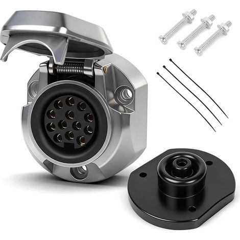 Trailer Socket Kit 13 Pin Metal - 13-Pole Female Tow Socket with Waterproof Seals, Cable Clamps, Fixing Screws - Cast Aluminium (1/5)