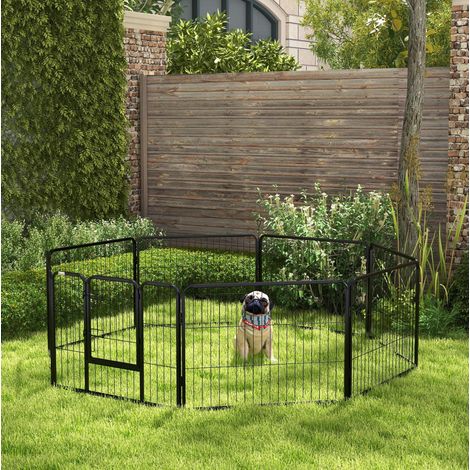 Parque para cachorros de 8 paneles de acero negro 60 x 80 cm con puerta DESVIAE (1/5)