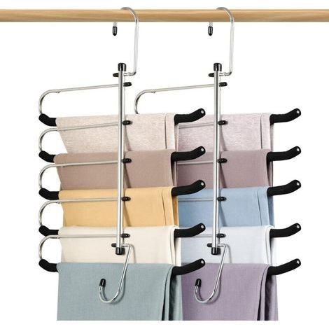 Lot de 2 cintres peu encombrants - Cintre de pantalon antidérapant avec mousse rembourrée cintre oscillant cintre multi-couches Organiseur et rangement pour pantalons, écharpe, cravate (1/5)