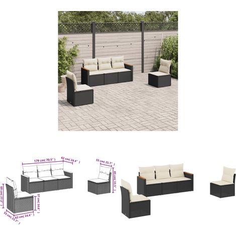 Salon de jardin 5 pcs avec coussins noir résine tressée - Ensemble Salon De Jardin - Meuble Extérieur - Résine Tressée - Rotin Synthétique - Canapé D'extérieur - Home & Living (1/3)