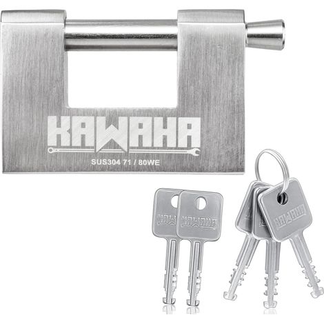 71/80KD-5SK Cadenas robuste en acier inoxydable en forme de D avec clé pour porte de garage, conteneurs, abri de jardin et entrepôt (7,9 cm, clés uniques – 5 clés en acier inoxydable) (1/5)