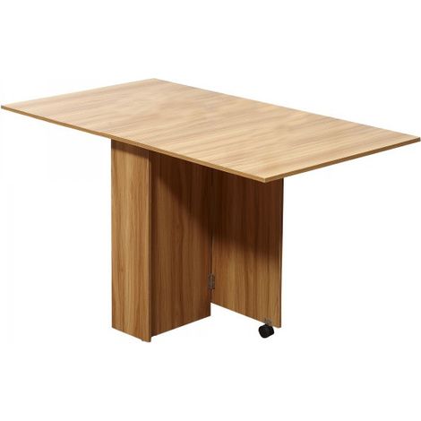 Table pliante chêne 140x80 cm – Amovible sur roulettes – Pliable d’un côté ou des deux – Montage facile et rapide – MH (1/5)