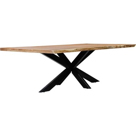 Table haute 220x100 cm en bois d'acacia massif – Pied central croix en métal noir – Accueille jusqu'à 8 convives – Design organique – Meubletmoi (1/5)
