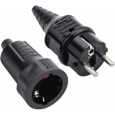 Gummistecker-Set, männlich und weiblich, 250 V, 16 A, europäische IP44-wasserdicht, schwarz, MUMU