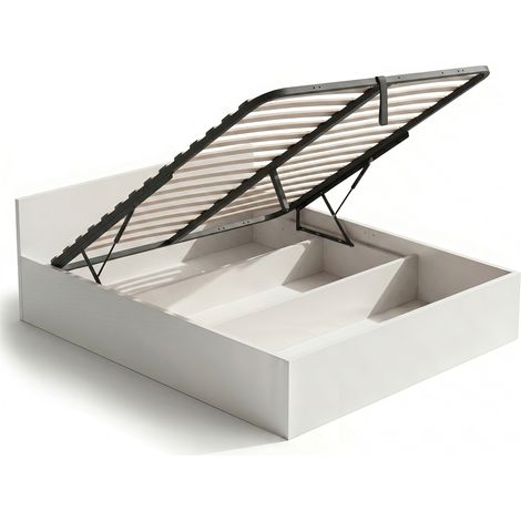 Letto con contenitore 160x200 cm rete sollevabile in metallo Bianco (1/5)