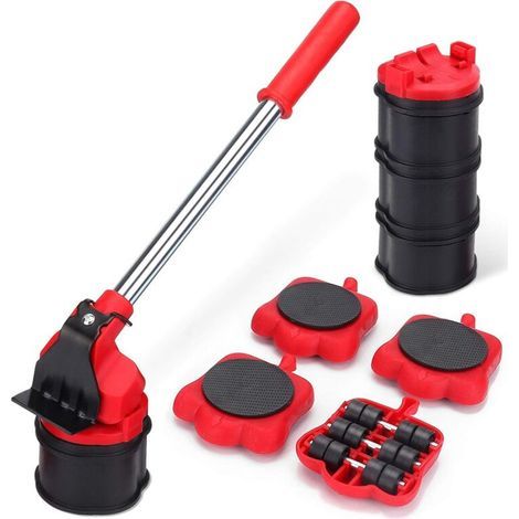 Leve Meubles Lourds,Deplace Meubles Kit d'outils Grands et Petits sans Effort,Souleve Meuble avec 4 Coussinets élévateurs et roulettes pour Déménagement,pour Canapé,Cabinet (Rouge) (1/5)
