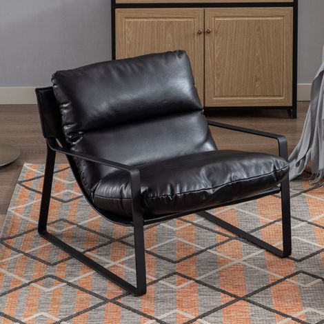 Wahson Fauteuil relax en cuir PU – Coussin épais et rembourrage haute densité – Dossier ergonomique – Pour salon, chambre et bureau, Noir