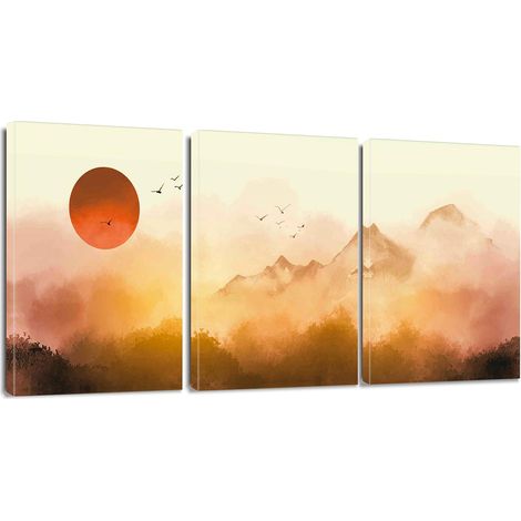 3 Pcs Impression sur Toile - Soleil Brouillard Forêt Mur Art Toile Peinture Image Tableau Décoration Murale pour Chambre Peintures à l'huile pour Maison Bain Salon Chambre 30x40cm (1/5)