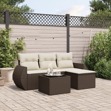 Salon de Jardin 5 Places en Résine Tressée Marron avec Coussins - Ensemble Modulaire avec Table en Verre Trempé, Housse Lavable et Rangement Intégré (Dimensions Personnalisables) (1/3)
