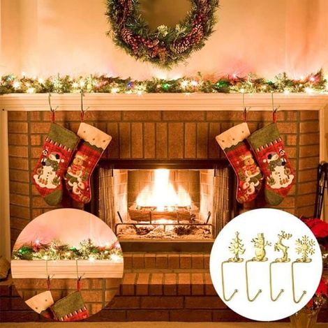 MICH Weihnachtsstrumpfhaken – 4er-Set – Für den Kamin: Weihnachtsmann, Schneemann, Rentier, Weihnachtsbaum (1/4)