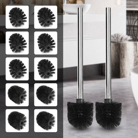 Brosse à Toilettes WC avec 10 Têtes de Rechange et 2 Manches en Acier Inoxydable, Brosse Nettoyante Salle de Bain Anti-Taches, Balai WC sans Support avec Long Manche, pour Atteint Tous Recoins (1/5)