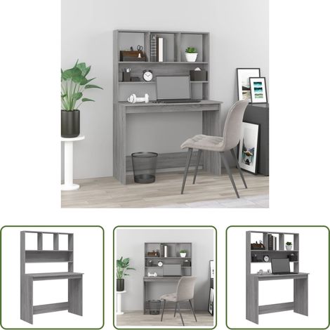 vidaXL Bois d'ingénierie - Bureau avec étagères Sonoma gris 102x45x148cm Bois d'ingénierie (1/5)