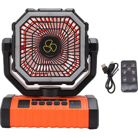 Ortviai Ventilateur Portable Alimenté par Batterie 20000 mAh avec Lampe LED, Rotation 360° et Crochet pour Tente (1/5)