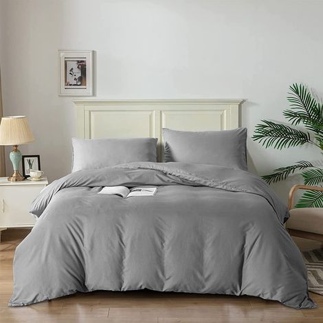 Parure de lit avec Housse de Couette et taies d'oreiller en Microfibre Douce Gris Clair lit Simple 135 x 200 cm (1/5)